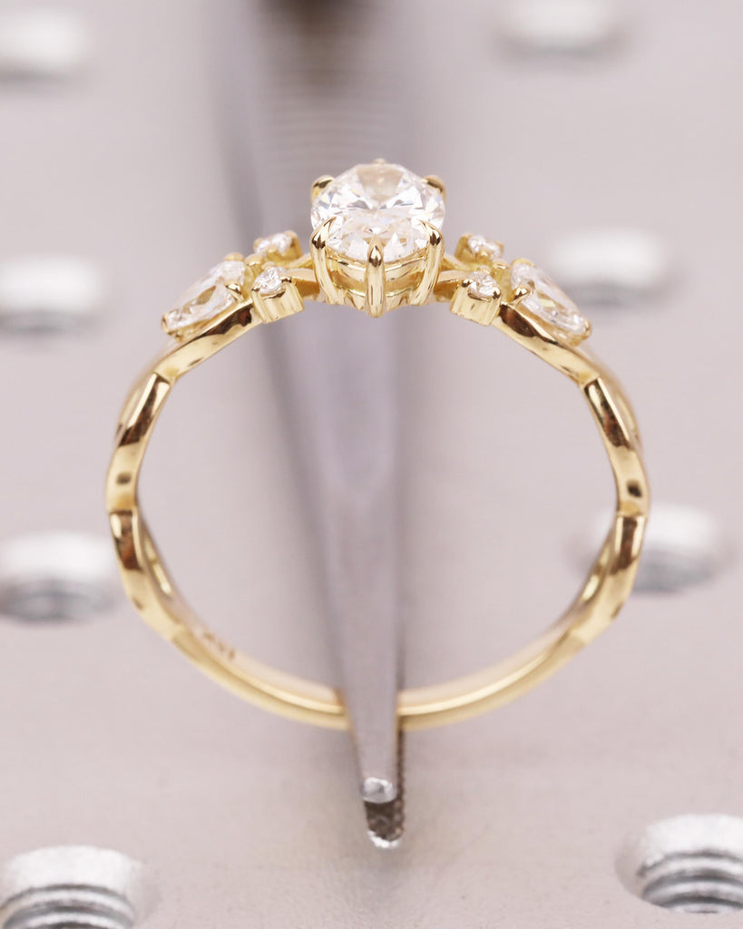IGI Certified Lab Grown Diamond Ring, Oval Engagement Ring, 3/4 Eternity Twisted Ring with Side Pear Accents, 14K Gold, Promise Ring for Her image #10