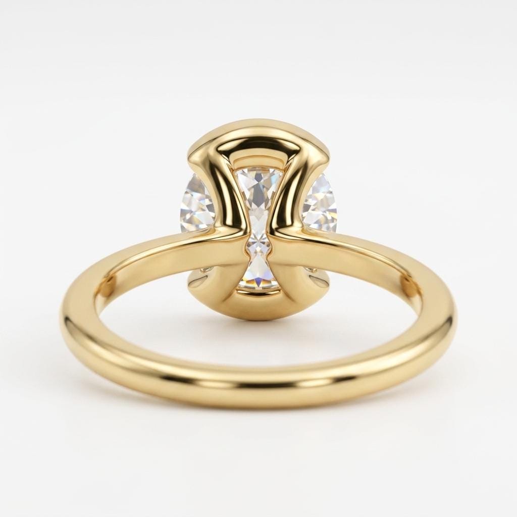 Lab Created Diamond Solitaire Half Bezel Ring | Solid Gold Custom Engagement Ring | Unique Proposal Rings for Women image #6