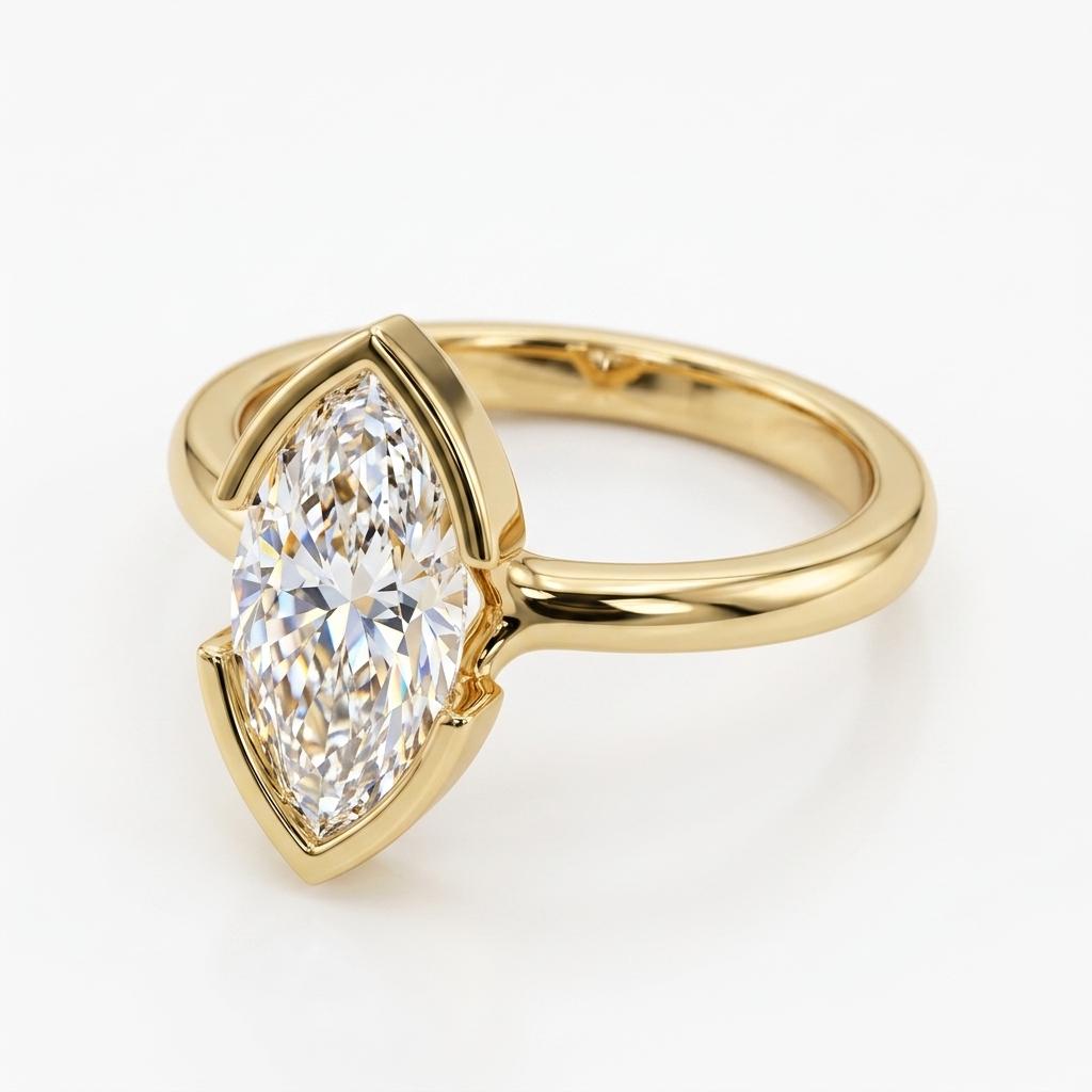 Marquise Moissanite Solitaire Engagement Rings for Women | 14k Gold Bezel Ring | Minimalist Jewelry Wedding Gift image #4