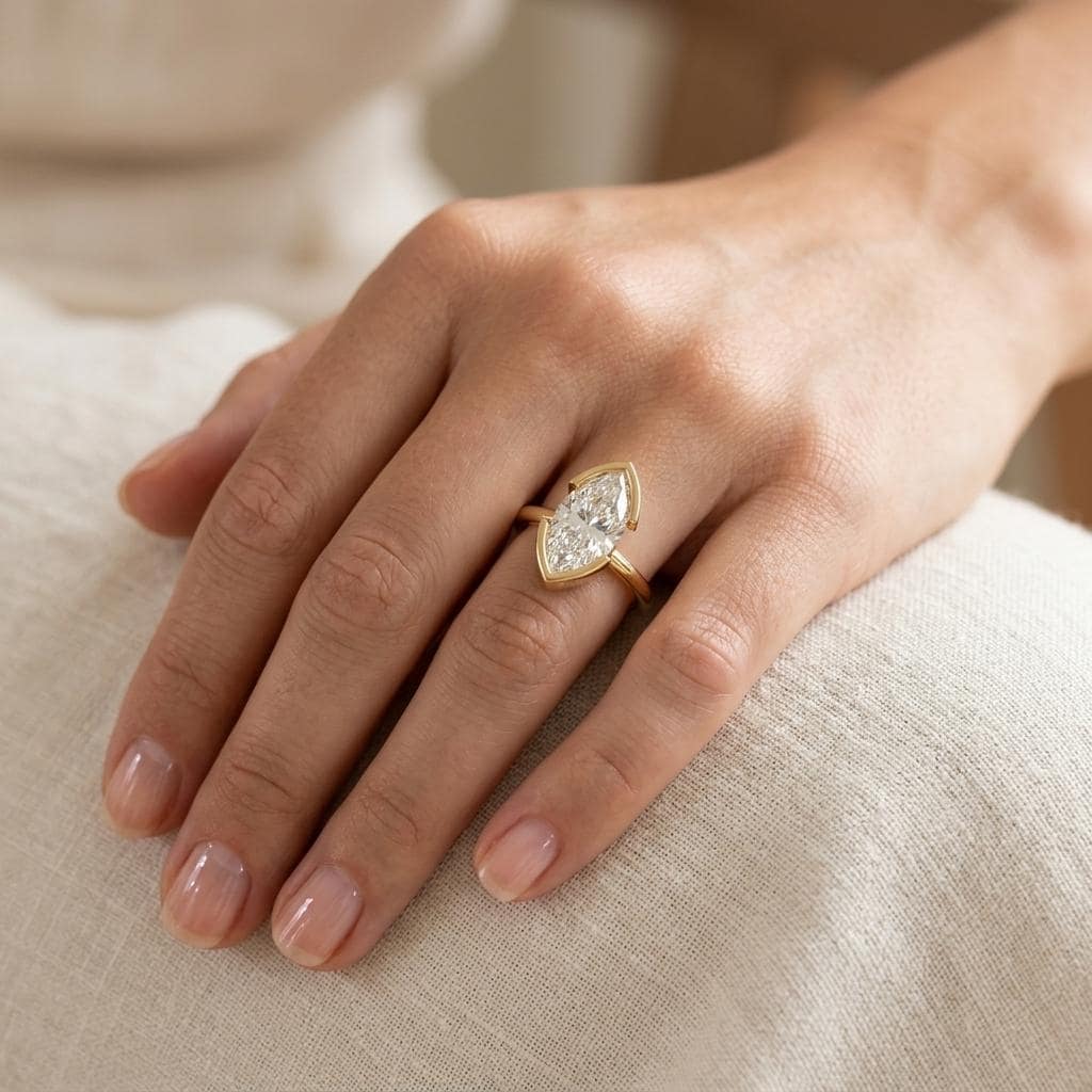 Marquise Moissanite Solitaire Engagement Rings for Women | 14k Gold Bezel Ring | Minimalist Jewelry Wedding Gift image #2