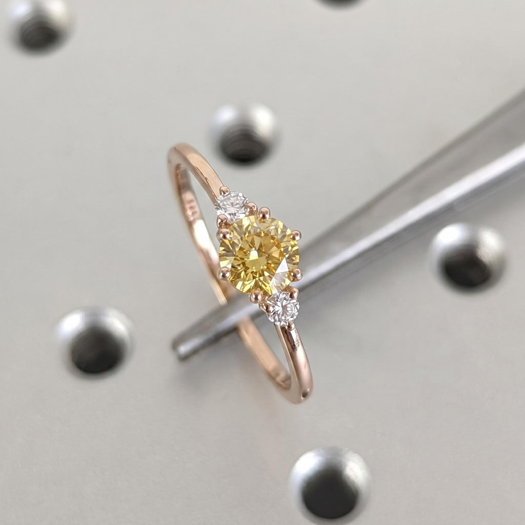 Fancy Yellow Diamond Engagement Rings for Women | 14k Rose Gold Promise Ring | 3 Stone Lab Grown Diamond Ring Wedding Anniversary Gift