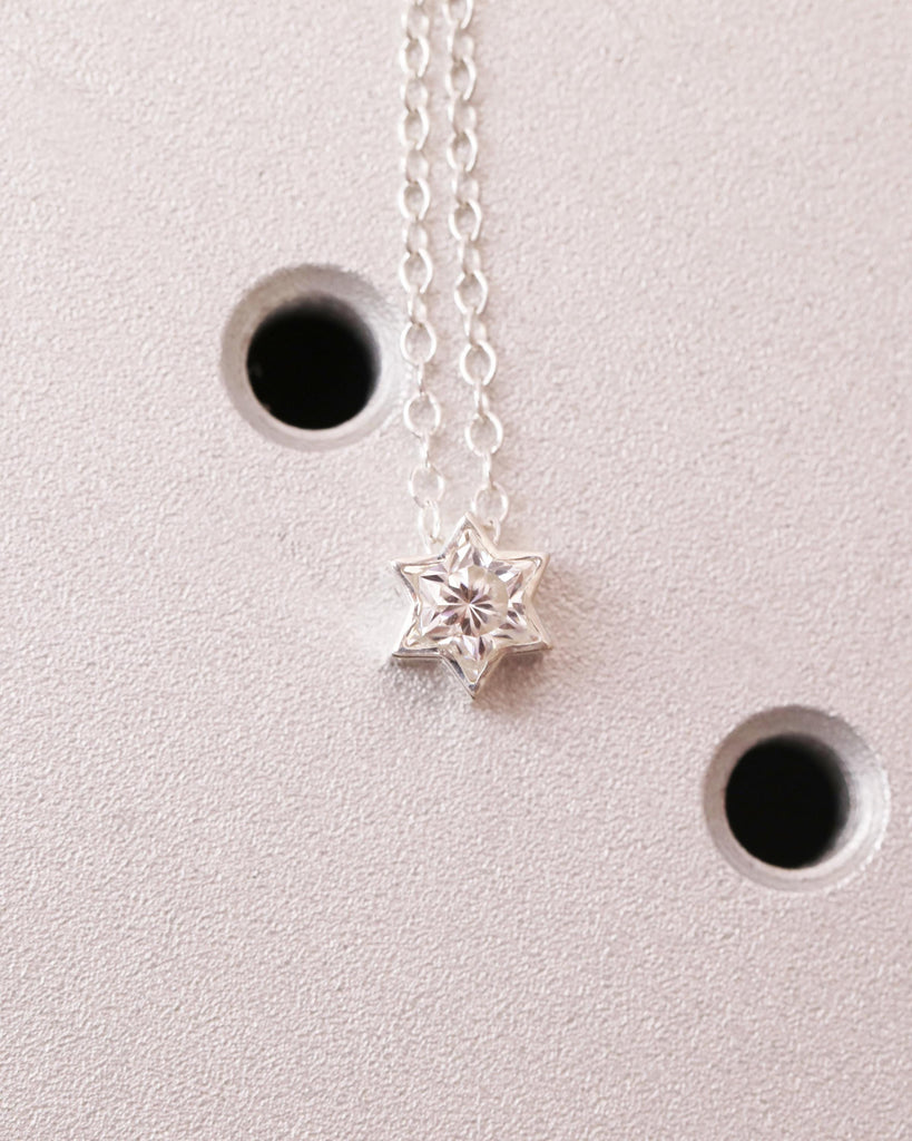 Bezel Set Pendant Magen David Jewish Star Charm: 0.5ct VVS Moissanite Solitaire, Star Necklace in 925 Sterling Silver image #8