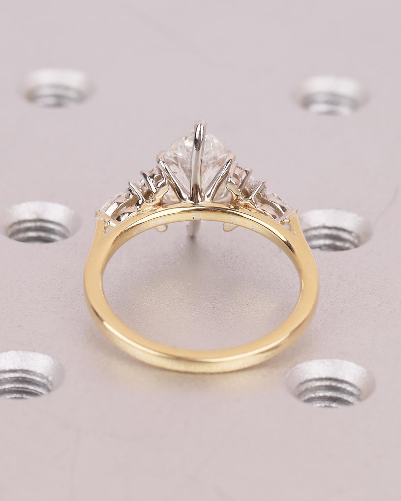 Two Tone Engagement Ring, Marquise Diamond Ring, 18k Solid Gold Promise Ring for Her, Vintage IGI Certified Lab Created Diamond Cluster Ring image #6