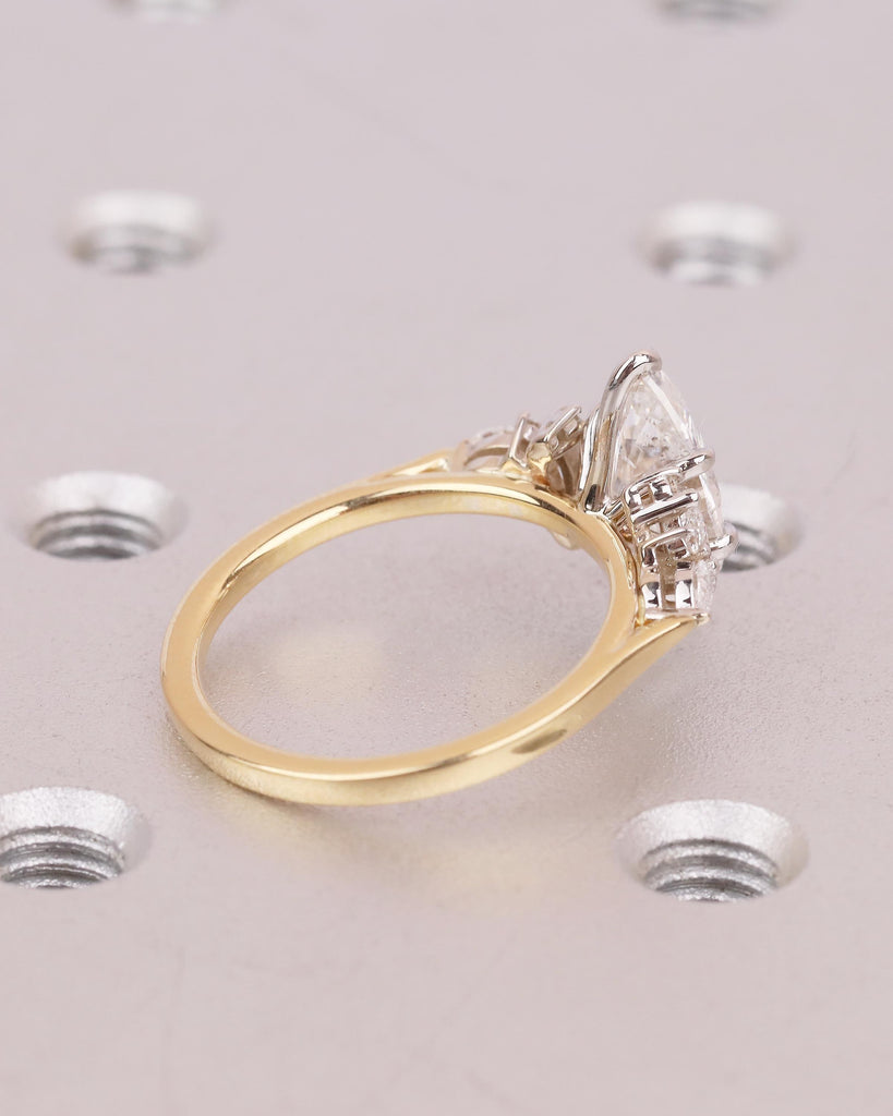 Two Tone Engagement Ring, Marquise Diamond Ring, 18k Solid Gold Promise Ring for Her, Vintage IGI Certified Lab Created Diamond Cluster Ring image #11