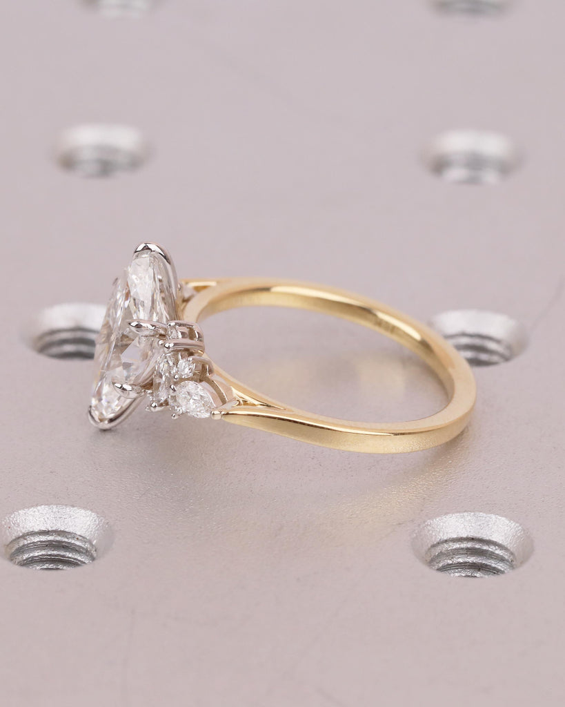 Two Tone Engagement Ring, Marquise Diamond Ring, 18k Solid Gold Promise Ring for Her, Vintage IGI Certified Lab Created Diamond Cluster Ring image #9