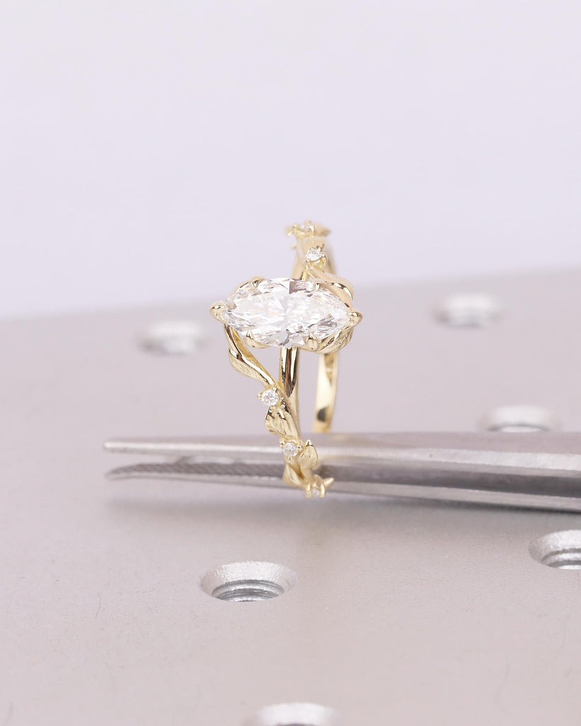 14k Solid Gold Nature Inspired Engagement Ring, Bypass Lab Diamond Marquise Ring image #13