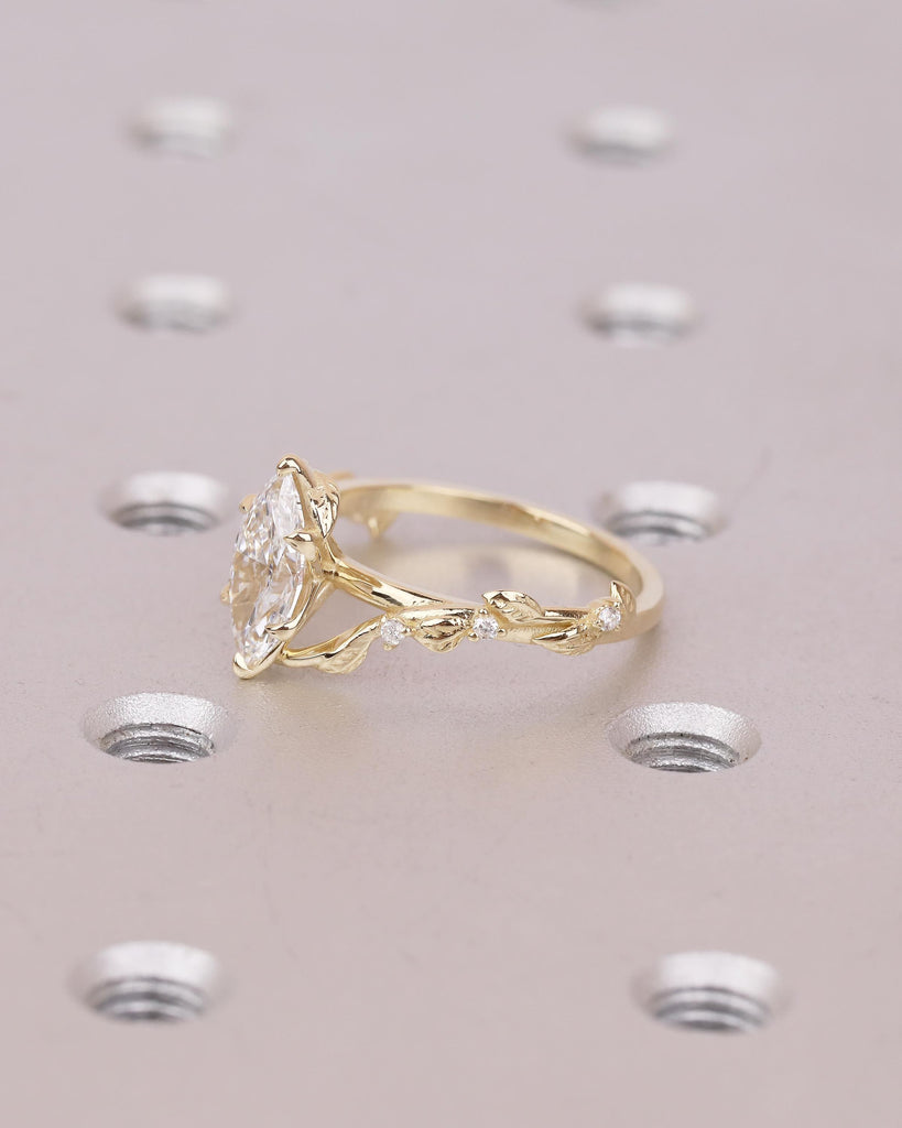 14k Solid Gold Nature Inspired Engagement Ring, Bypass Lab Diamond Marquise Ring image #9