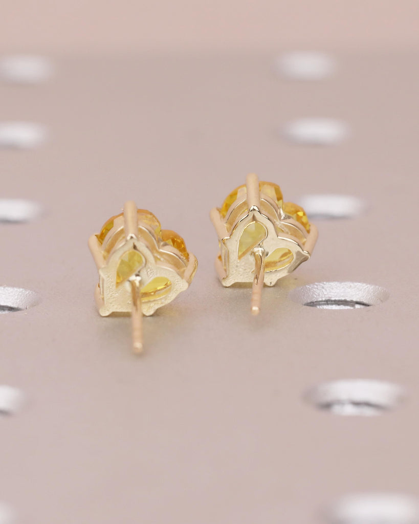 14k Solid Gold Stud Earrings for Women, Heart Cut Yellow Sapphire Earring Set, Hypoallergenic September Birthstone Earring, Gemstone Jewelry image #17