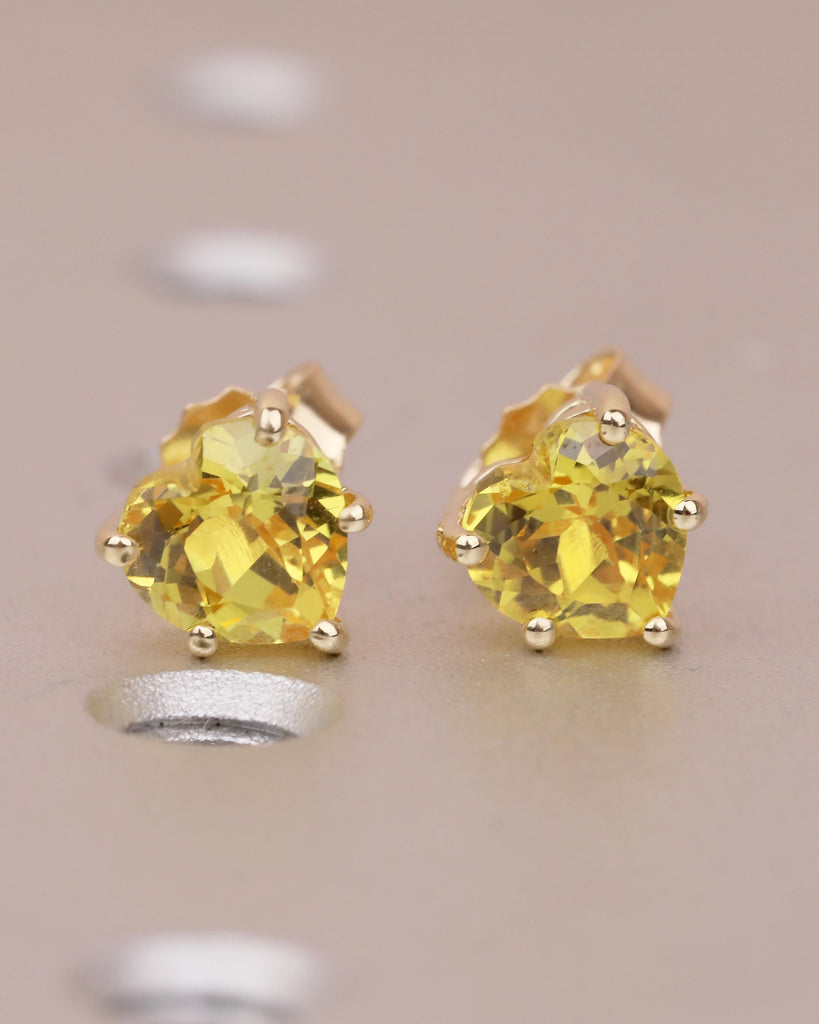 14k Solid Gold Stud Earrings for Women, Heart Cut Yellow Sapphire Earring Set, Hypoallergenic September Birthstone Earring, Gemstone Jewelry image #15