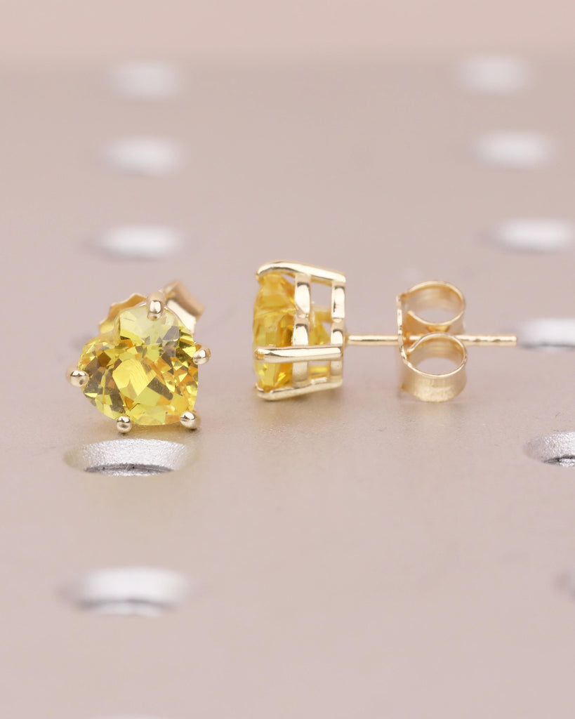 14k Yellow Gold Heart Shaped Yellow Sapphire Stud Earrings, Birthstone Jewelry image #11