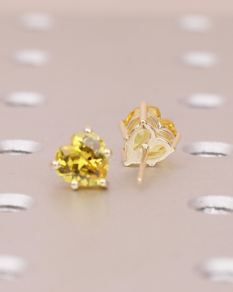 14k Solid Gold Stud Earrings for Women, Heart Cut Yellow Sapphire Earring Set, Hypoallergenic September Birthstone Earring, Gemstone Jewelry image #10