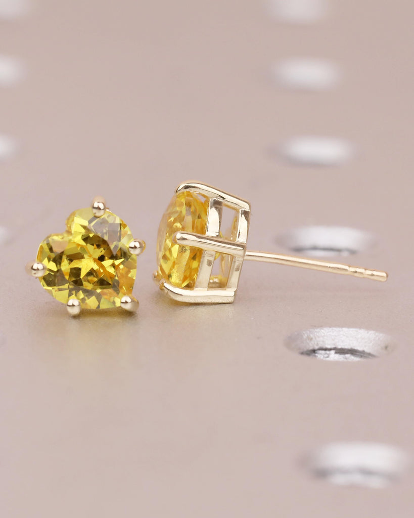 14k Solid Gold Stud Earrings for Women, Heart Cut Yellow Sapphire Earring Set, Hypoallergenic September Birthstone Earring, Gemstone Jewelry image #4
