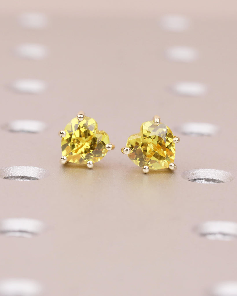 14k Yellow Gold Heart Shaped Yellow Sapphire Stud Earrings, Birthstone Jewelry image #8