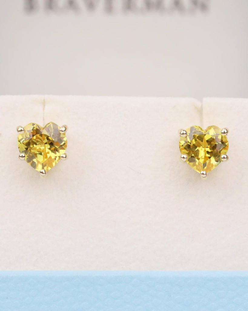 14k Yellow Gold Heart Shaped Yellow Sapphire Stud Earrings, Birthstone Jewelry image #3