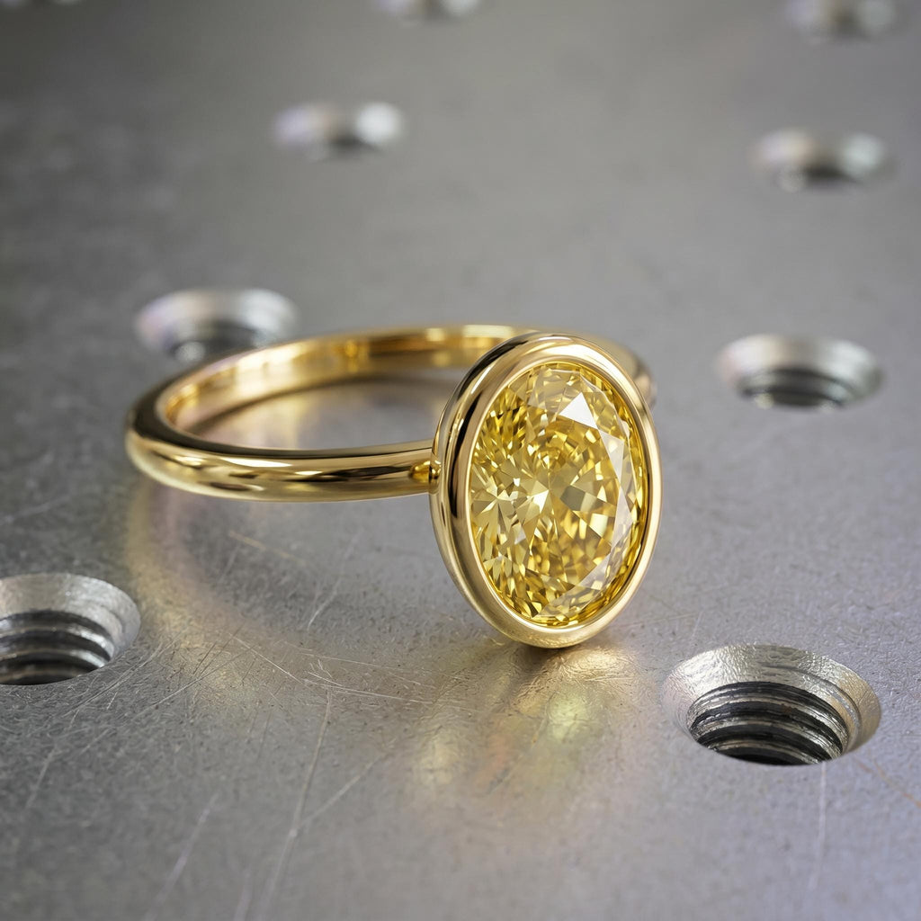 14k Yellow Gold Oval Bezel Ring | Yellow Diamond Solitaire Simple Promise Ring for Her | Custom Engagement Ring Bridal Jewelry image #1