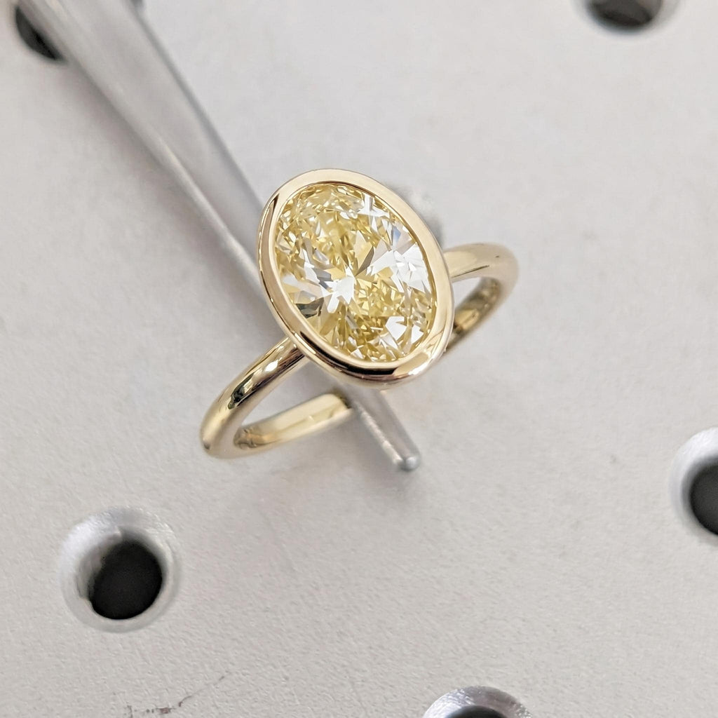 14k Yellow Gold Oval Bezel Ring | Yellow Diamond Solitaire Simple Promise Ring for Her | Custom Engagement Ring Bridal Jewelry image #3