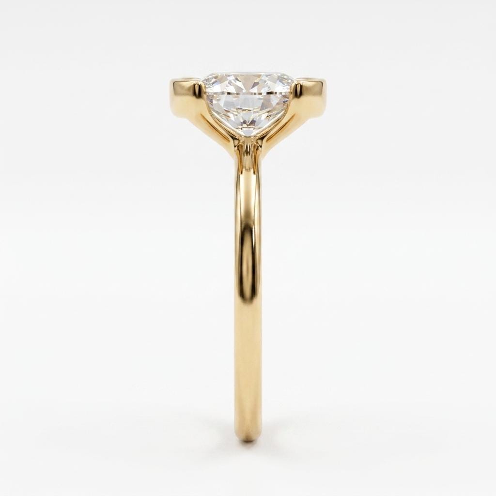 14k Yellow Gold Lab Created Diamond Promise Ring for Her | Classic Long Cushion cut Solitaire Ring Bridal Jewelry | Wedding Anniversary Gift image #4