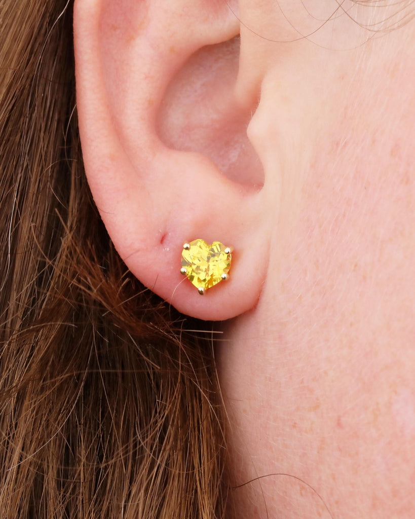14k Yellow Gold Heart Shaped Yellow Sapphire Stud Earrings