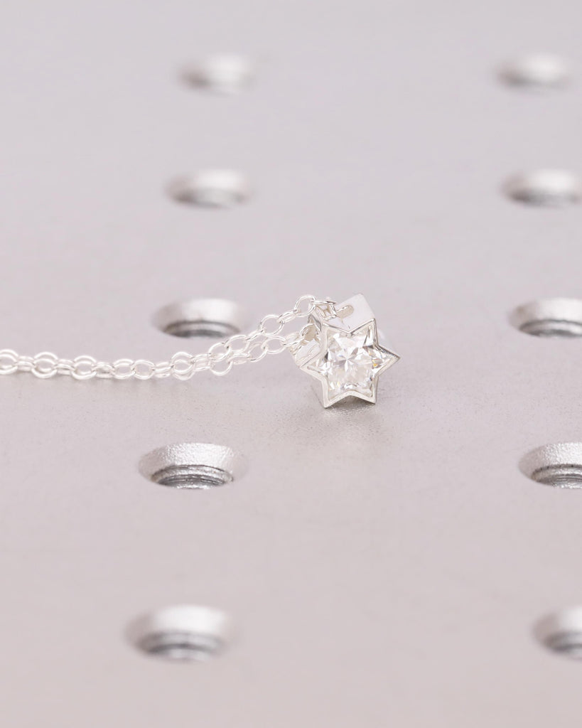 Tiny Star of David Necklace, Sterling Silver Magen David, 0.5ct Moissanite Solitaire, Jewish Star Necklace, Religious Judaica Jewelry image #4