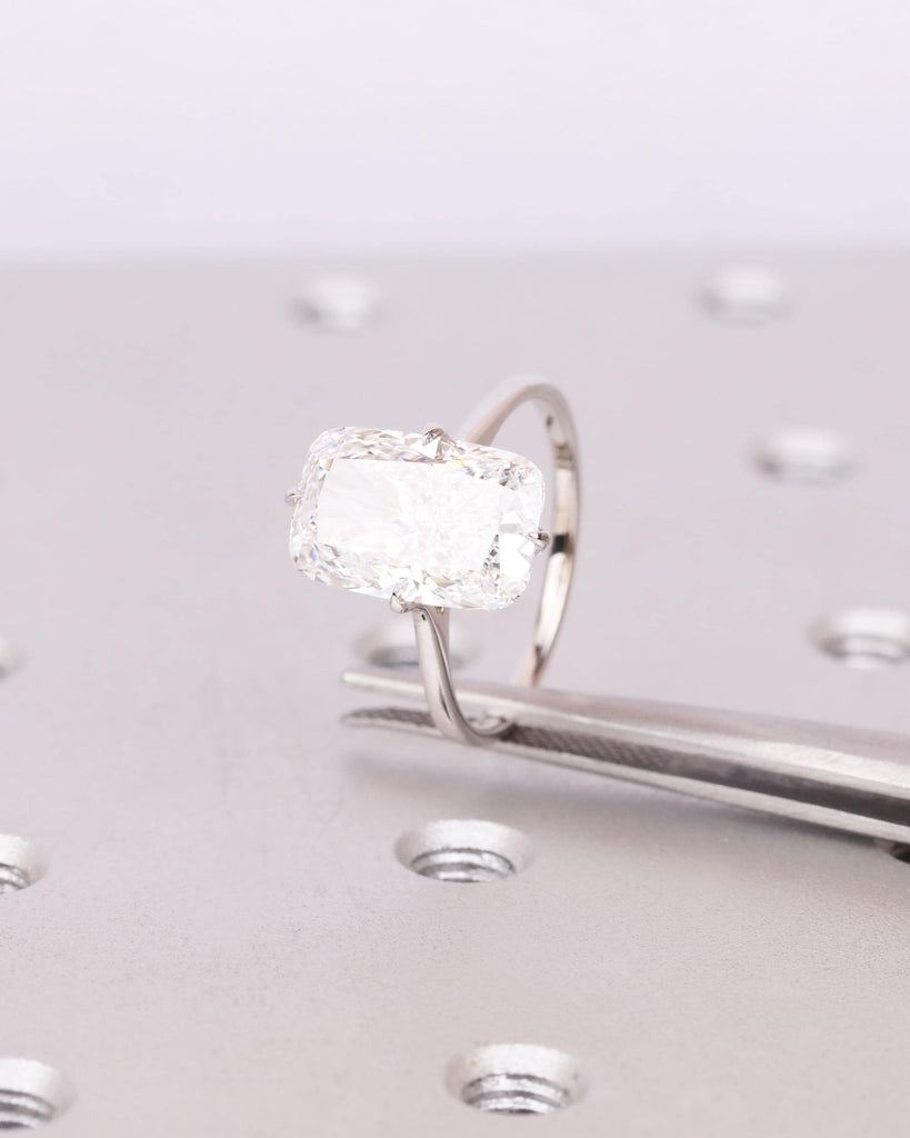 5CT Cushion Cut Lab Grown Diamond Ring: Elongated Cushion Cut Solitaire, Compass Prong Cathedral Setting, Gold Engagement Ring image #5