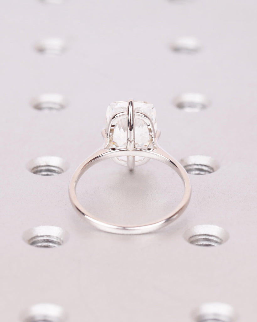 Elongated Cushion Cut Solitaire Engagement Ring, Lab Grown Diamond Ring, Minimalist 4-Prong Cathedral Set Promise Ring, 14k Gold Bridal Ring image #4