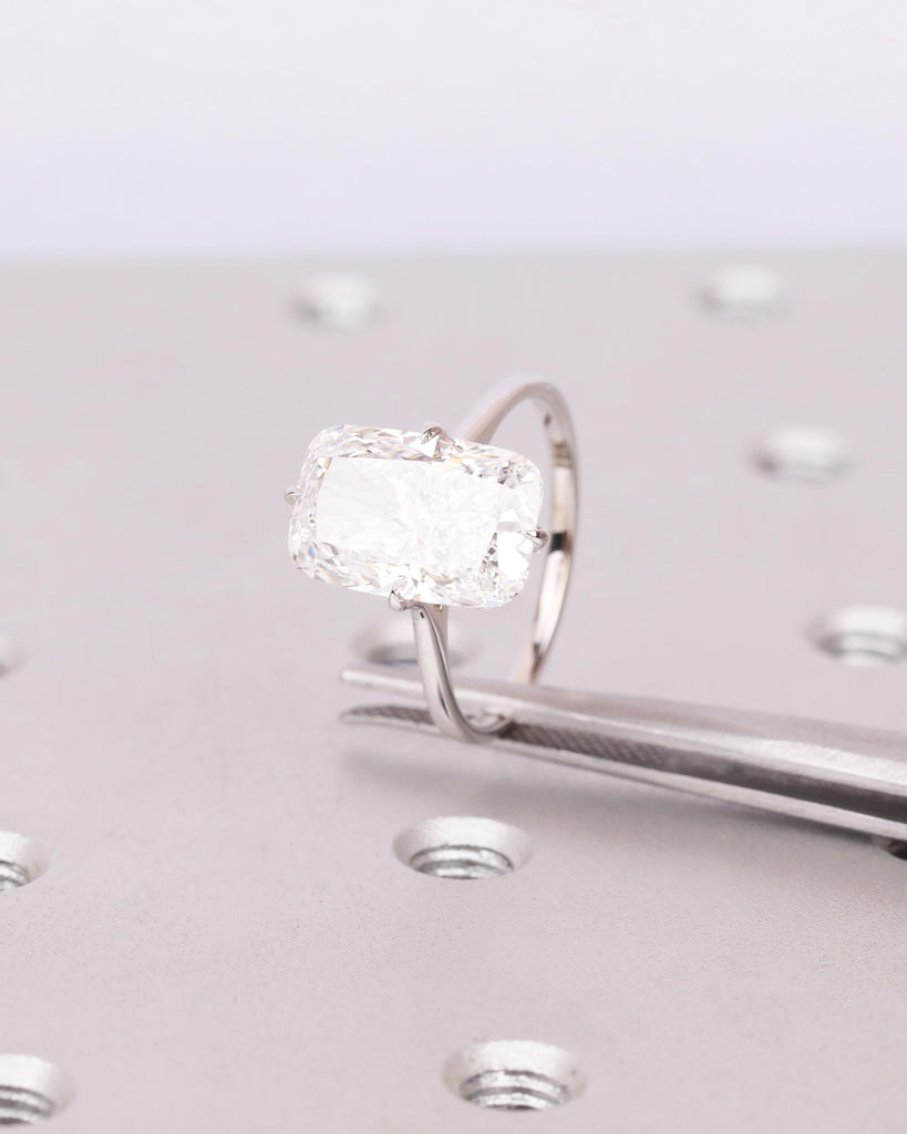 Elongated Cushion Cut Solitaire Engagement Ring, Lab Grown Diamond Ring, Minimalist 4-Prong Cathedral Set Promise Ring, 14k Gold Bridal Ring image #7