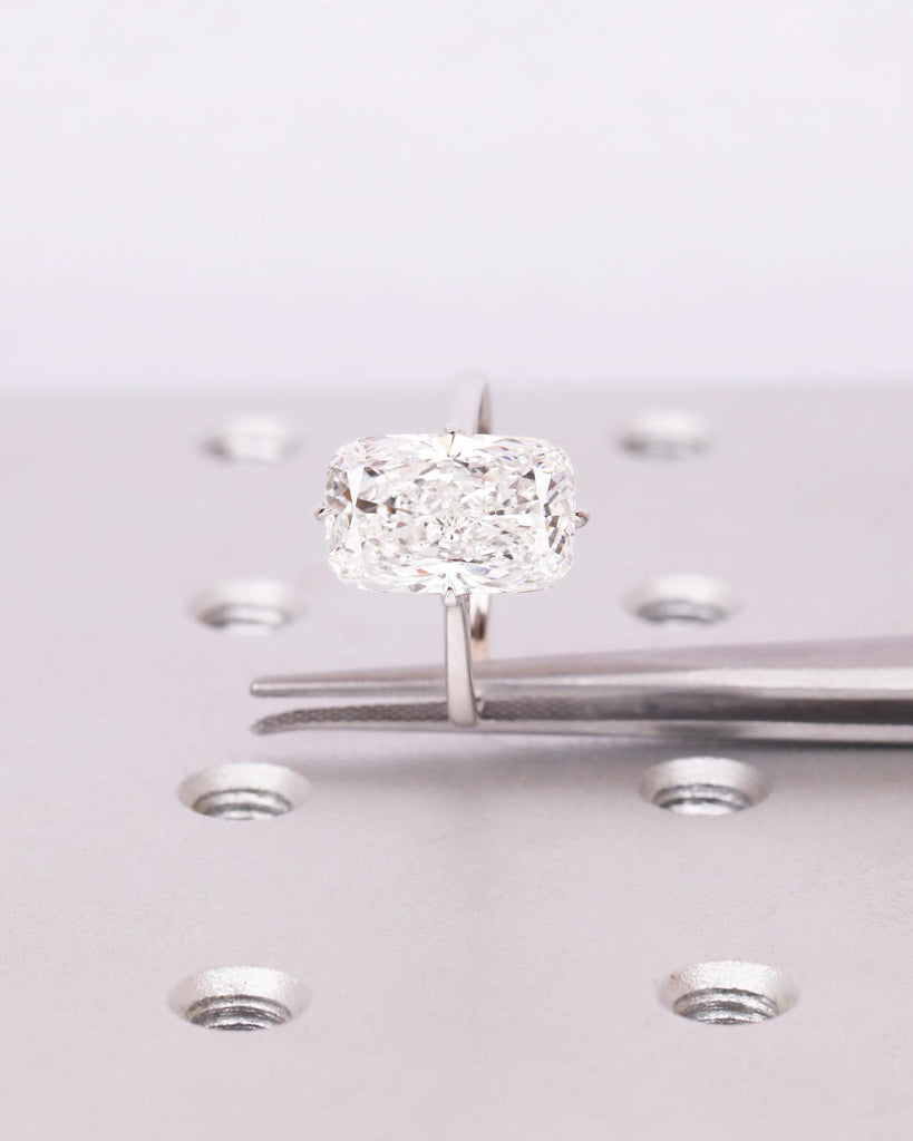 Elongated Cushion Cut Solitaire Engagement Ring, Lab Grown Diamond Ring, Minimalist 4-Prong Cathedral Set Promise Ring, 14k Gold Bridal Ring image #9