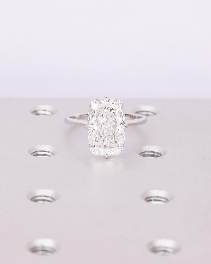 Elongated Cushion Cut Solitaire Engagement Ring, Lab Grown Diamond Ring, Minimalist 4-Prong Cathedral Set Promise Ring, 14k Gold Bridal Ring image #1
