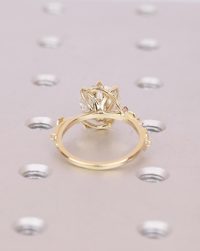 Round Lab Grown Diamond Engagement Ring, Vintage 14k Gold Statement Rings for Women, Anniversary Ring, Amethyst, Peridot Birthstone Accents image #6