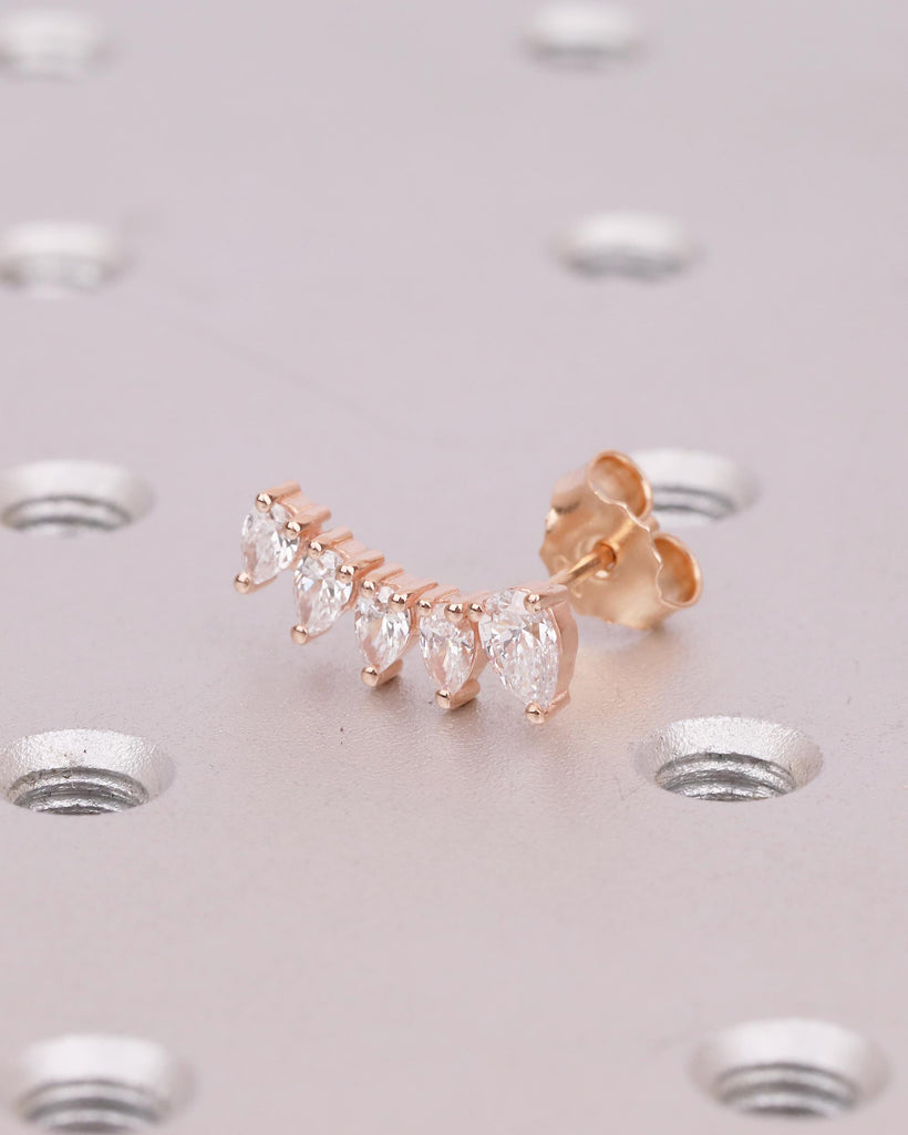 Pear Diamond Cluster Earring, Art Deco 14k Rose Gold Earrings for Women, Hypoallergenic Everyday Earring, Wedding Jewelry, Push Back Closure image #8
