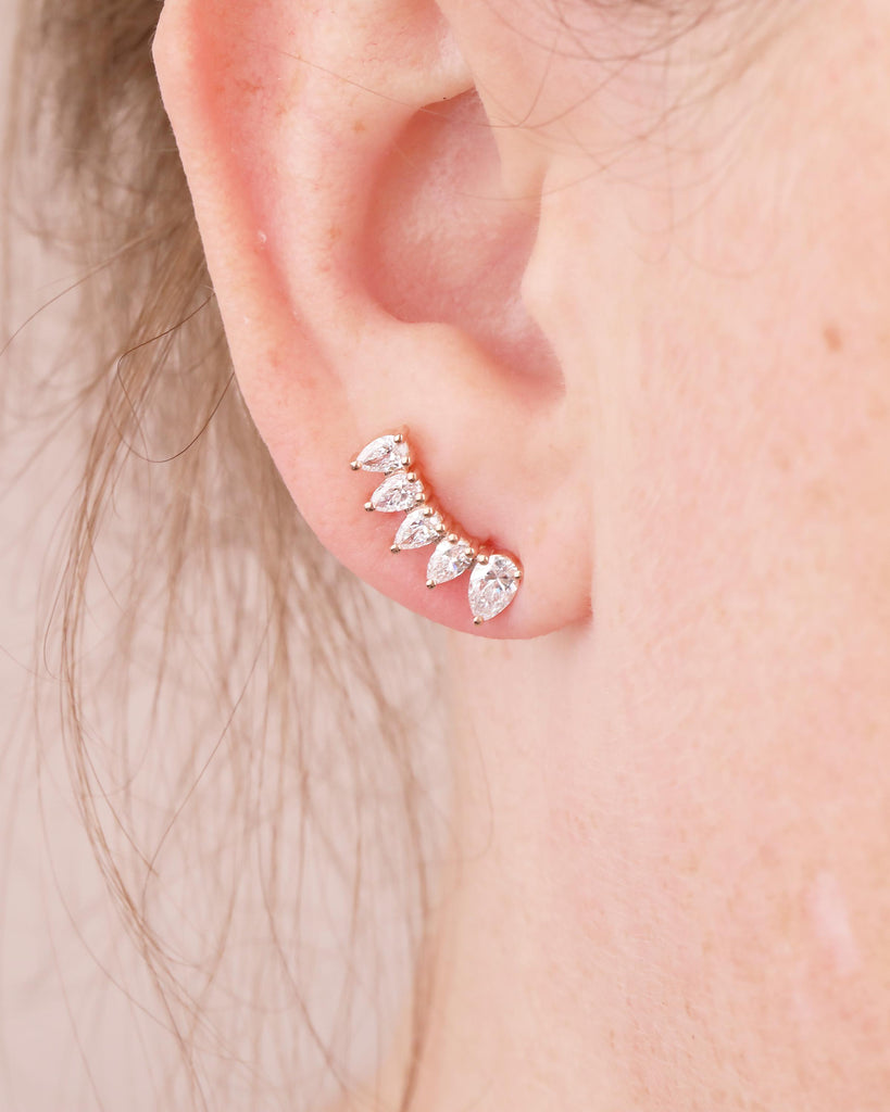 Pear Cut Moissanite Cluster Earrings Women, 14k Solid Gold Earrings, Wedding Jewelry image #10