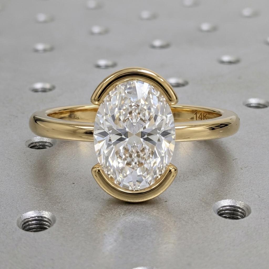 14k/18k Gold Simple Promise Ring for Her | Moissanite Solitaire Ring | Oval cut Bezel set Wedding Ring Anniversary Gift image #6