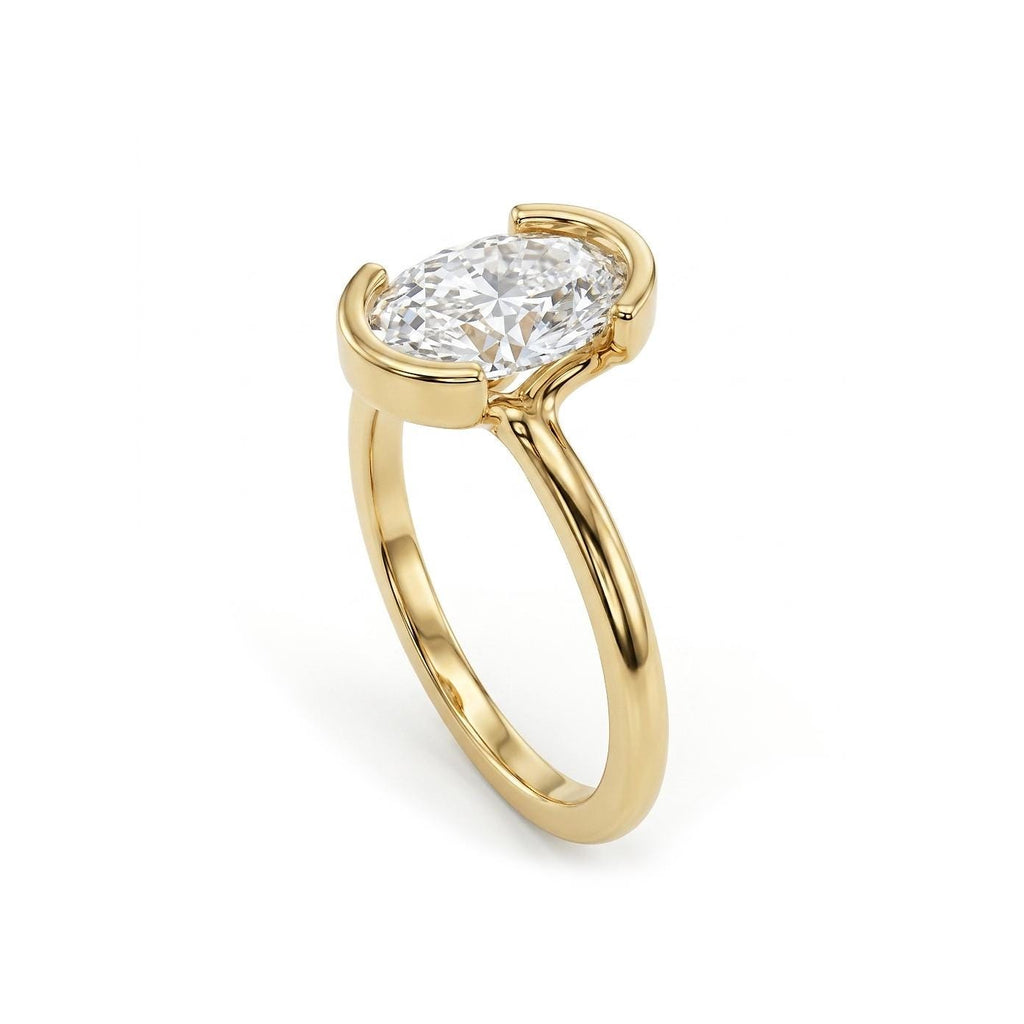 14k/18k Gold Simple Promise Ring for Her | Moissanite Solitaire Ring | Oval cut Bezel set Wedding Ring Anniversary Gift