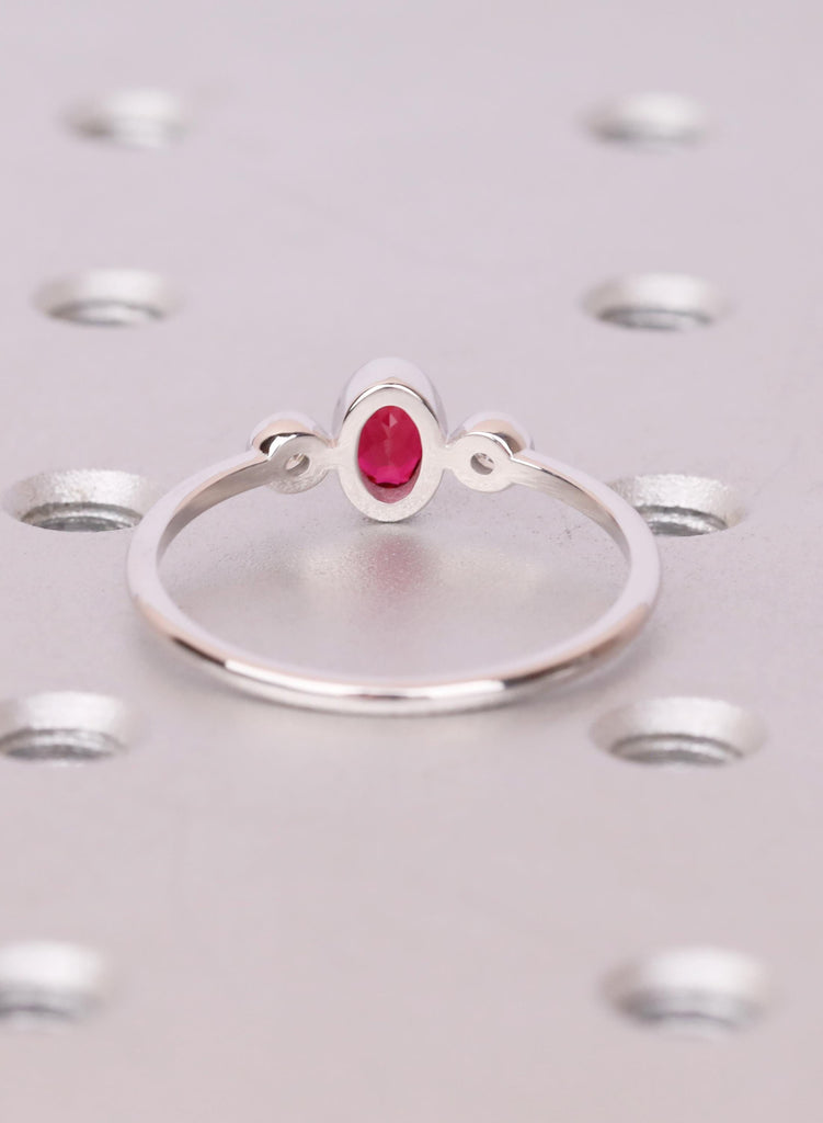 Oval Ruby Ring, Bezel Set Lab Ruby Ring, Oval Three Stone Engagement Ring, July Birthstone Promise Ring, Dainty Engagement Ring, Bridal Gift image #3