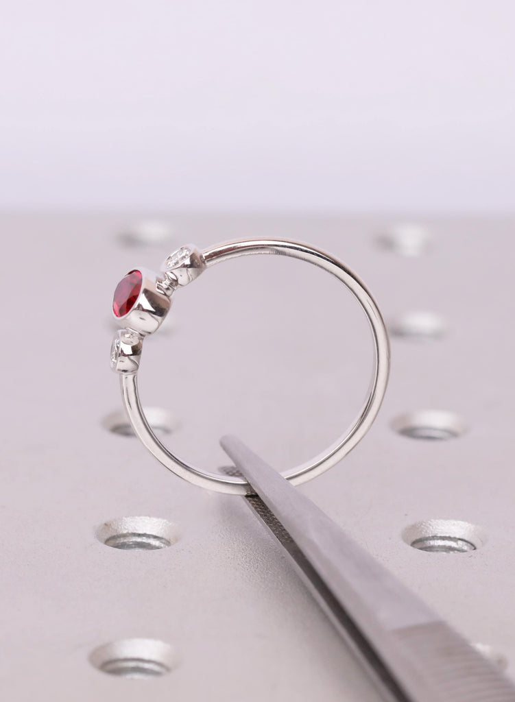 Oval Ruby Ring, Bezel Set Lab Ruby Ring, Oval Three Stone Engagement Ring, July Birthstone Promise Ring, Dainty Engagement Ring, Bridal Gift image #12
