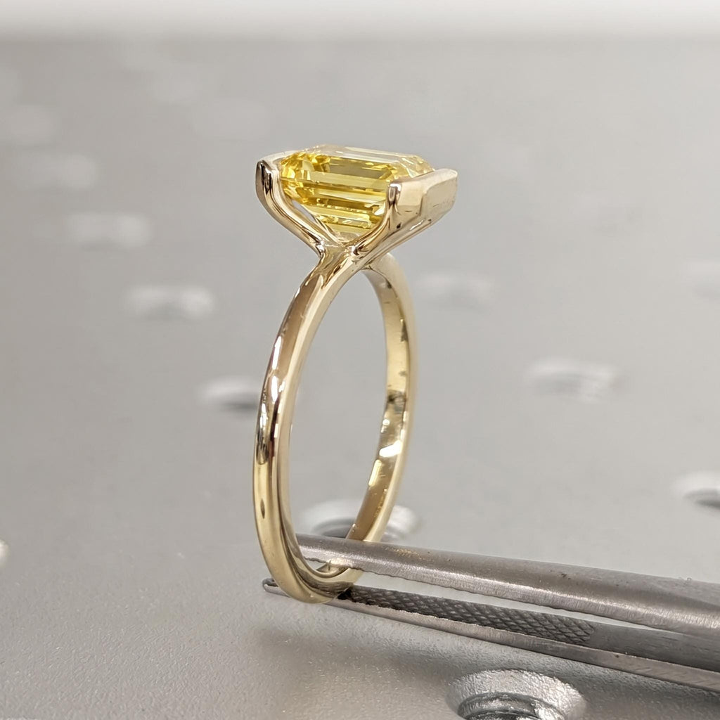14k/18k Gold Yellow Diamond Half Bezel Ring | Emerald cut Classic Solitaire Ring Bridal Jewelry | Wedding Anniversary Gift for Her image #3