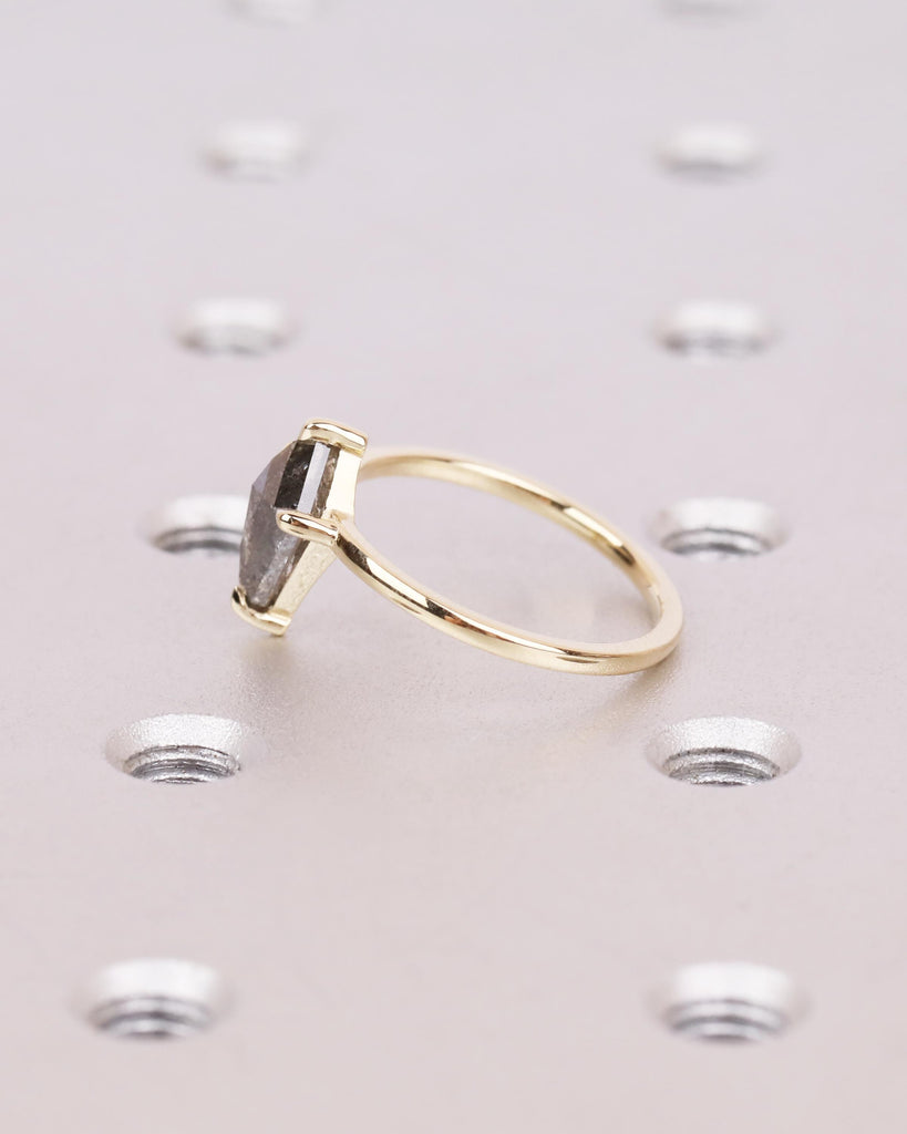 Kite Cut Salt and Pepper Diamond Engagement Ring | 14K Solid Gold Vintage Diamond Ring | Claw Prongs | Stackable Ring | Unique Promise Ring image #7