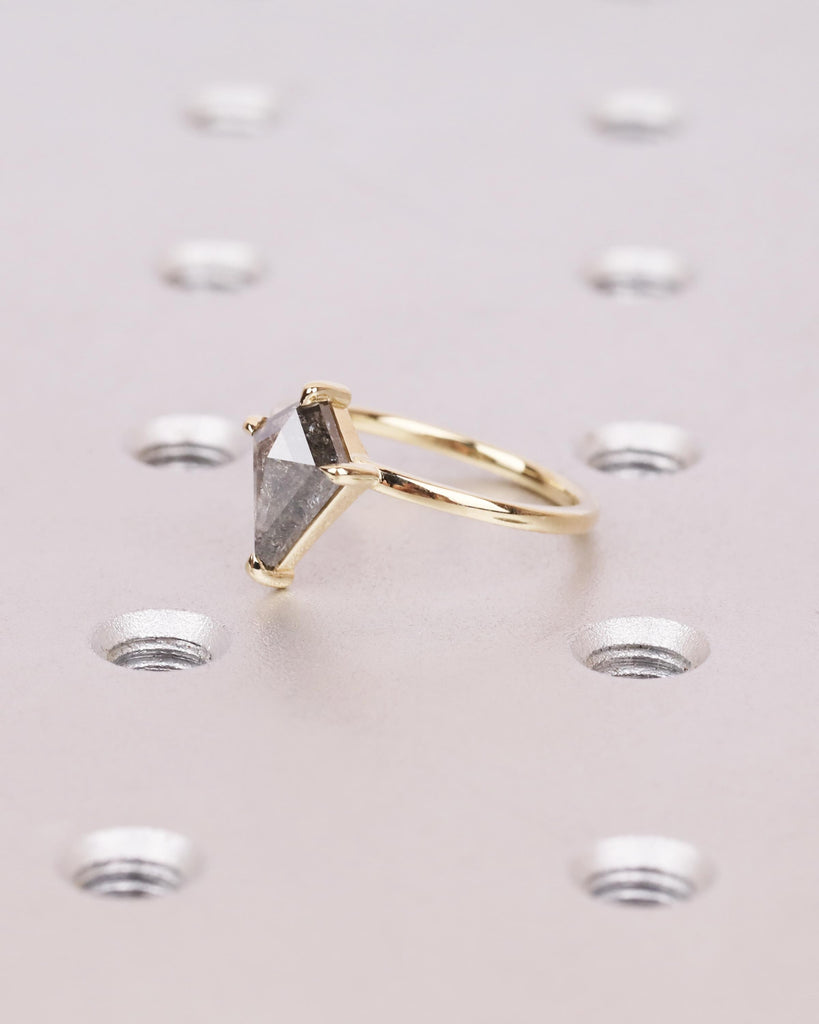 Kite Cut Salt and Pepper Diamond Engagement Ring | 14K Solid Gold Vintage Diamond Ring | Claw Prongs | Stackable Ring | Unique Promise Ring image #6