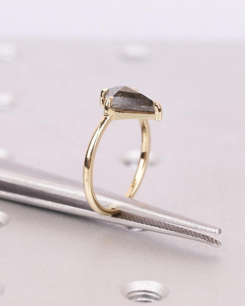 Kite Cut Salt and Pepper Diamond Engagement Ring | 14K Solid Gold Vintage Diamond Ring | Claw Prongs | Stackable Ring | Unique Promise Ring image #9
