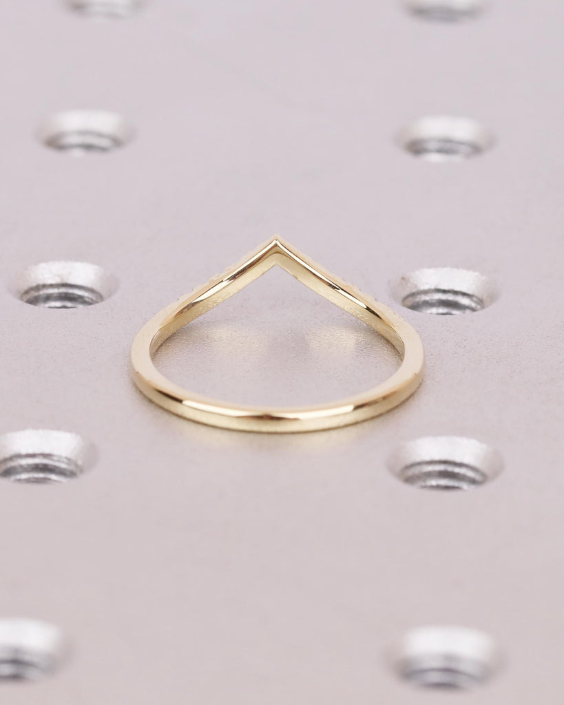 14K Gold Art Deco Curved Wedding Band, Ombre Diamond Matching Ring, V Shaped Chevron Stacking Ring, Nesting Ring, Anniversary Gift for Wife image #10