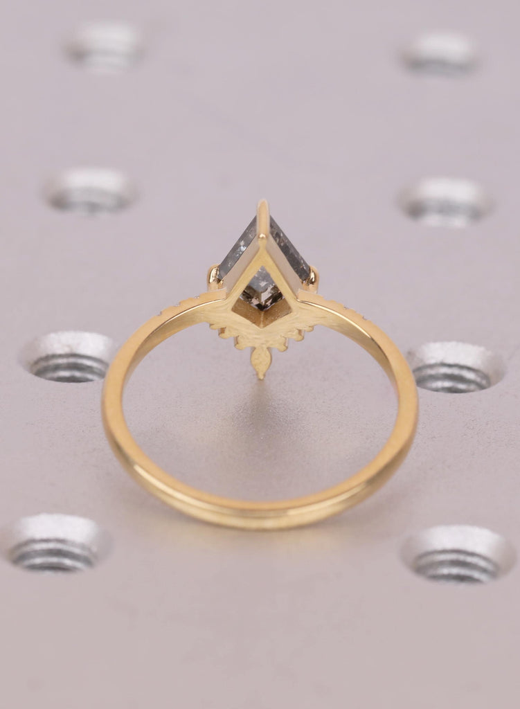 Kite Diamond Ring, Salt and Pepper Diamond Ring, Unique Engagement Ring, 18k Gold Cluster Ring, Pave Band Diamond Ring, Kite Cut Ring image #6