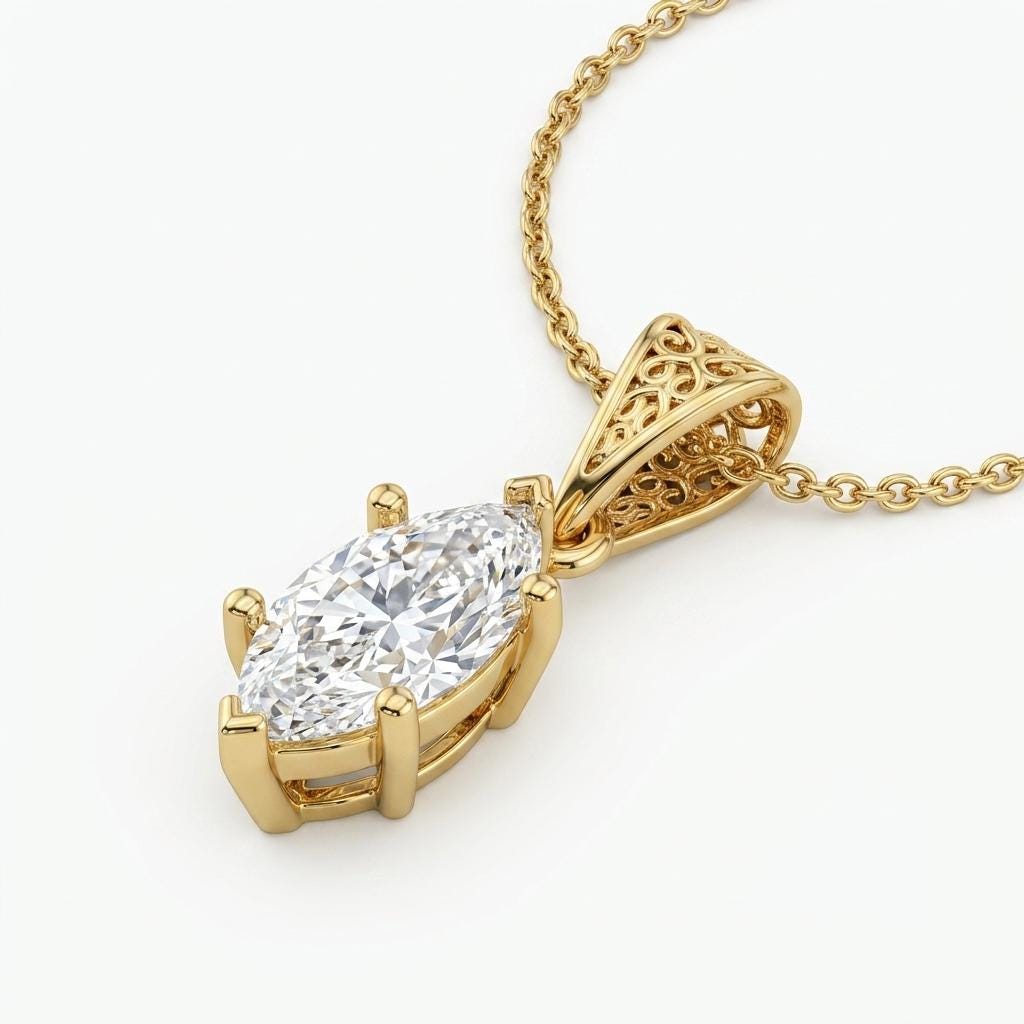 1-4ct Moissanite Solitaire Women Necklace | Victorian Style Pendant | Yellow Gold Chain Necklace for Girlfriend image #3