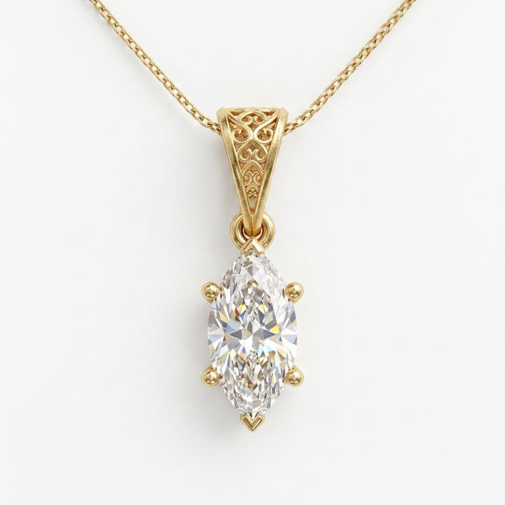 1-4ct Moissanite Solitaire Women Necklace | Victorian Style Pendant | Yellow Gold Chain Necklace for Girlfriend image #2