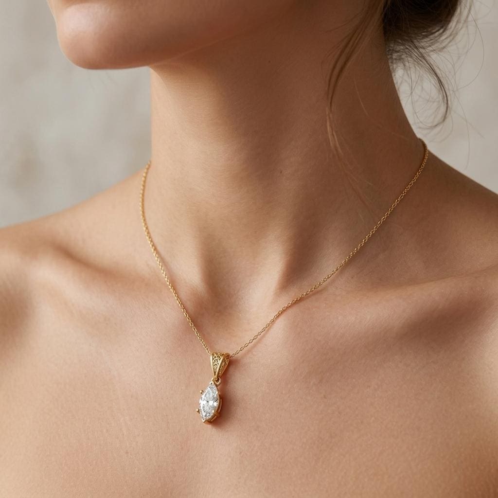 1-4ct Moissanite Solitaire Women Necklace | Victorian Style Pendant | Yellow Gold Chain Necklace for Girlfriend image #1