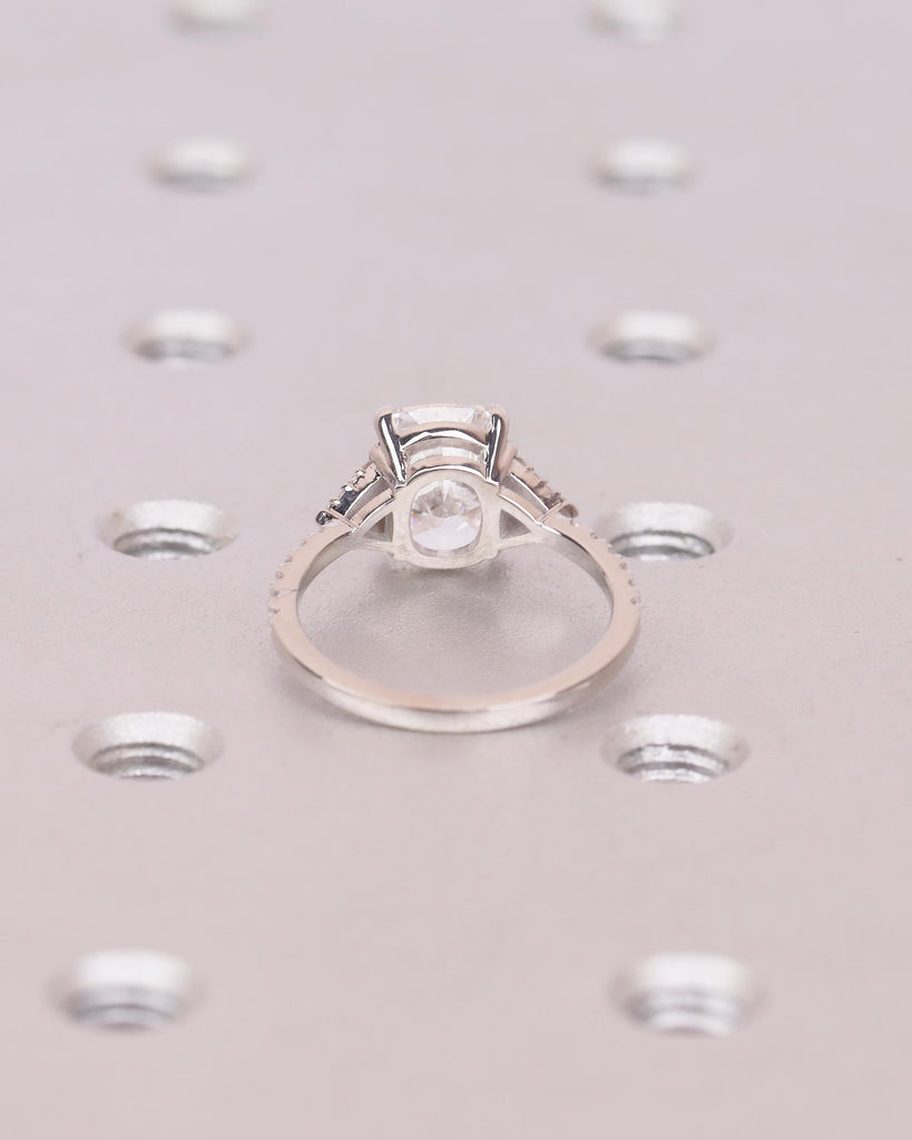 Cushion Cut Lab Grown Diamond Cluster Ring, Art Deco 18k/14k White Gold Wedding Ring, Unique Engagement Ring, Custom Bridal Jewelry for Her image #6