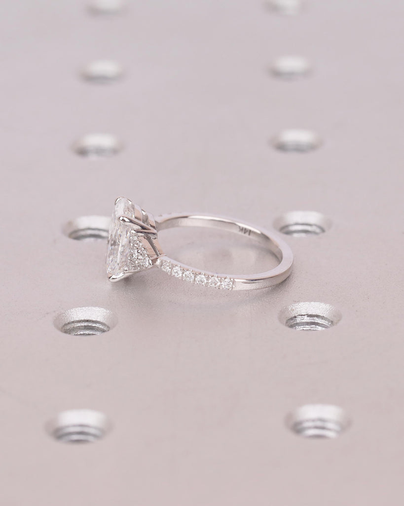 Cushion Cut Lab Grown Diamond Cluster Ring, Art Deco 18k/14k White Gold Wedding Ring, Unique Engagement Ring, Custom Bridal Jewelry for Her image #11