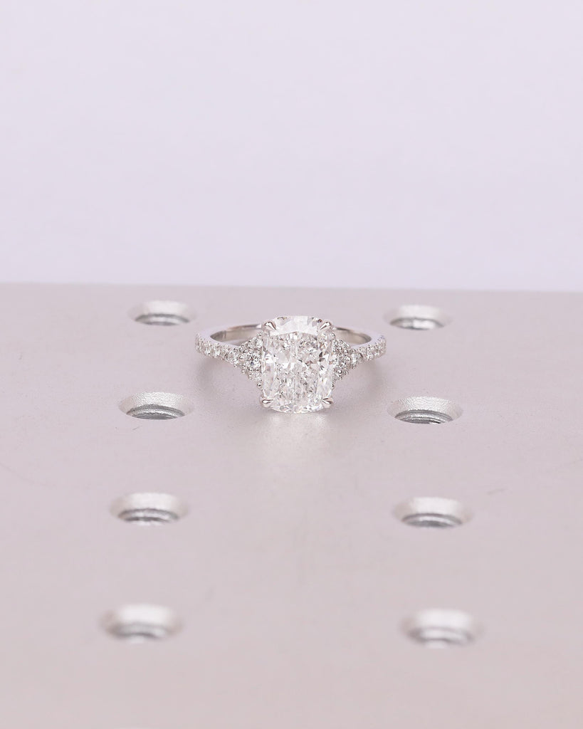 Cushion Cut Lab Grown Diamond Cluster Ring, Art Deco 18k/14k White Gold Wedding Ring, Unique Engagement Ring, Custom Bridal Jewelry for Her image #14