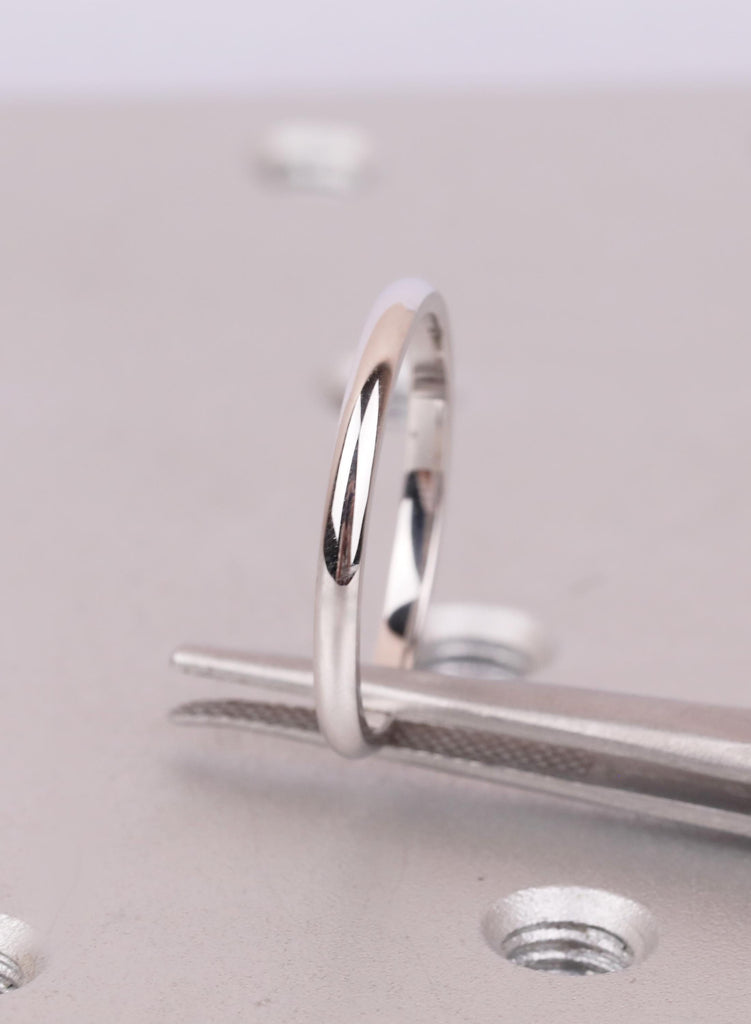 Men's 14k White Gold Wedding Band 2mm, Domed Gold Ring for Men, Thin Plain Anniversary Band, Minimalist Dainty Promise Ring image #6