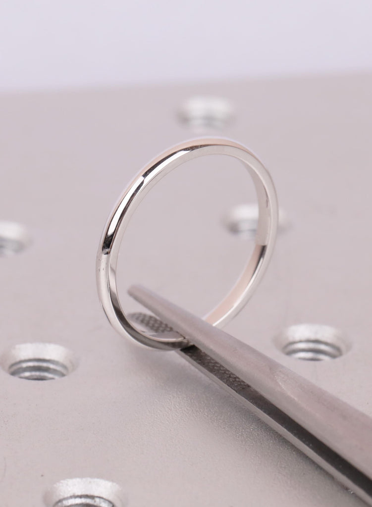 Men's 14k White Gold Wedding Band 2mm, Domed Gold Ring for Men, Thin Plain Anniversary Band, Minimalist Dainty Promise Ring image #4