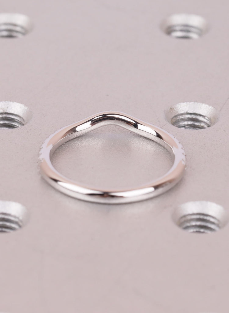 14k White Gold Curved Wedding Band Women, Round Cut Diamond Half Eternity Ring, Curved Stacking Band For Engagement Ring, Matching Ring image #5